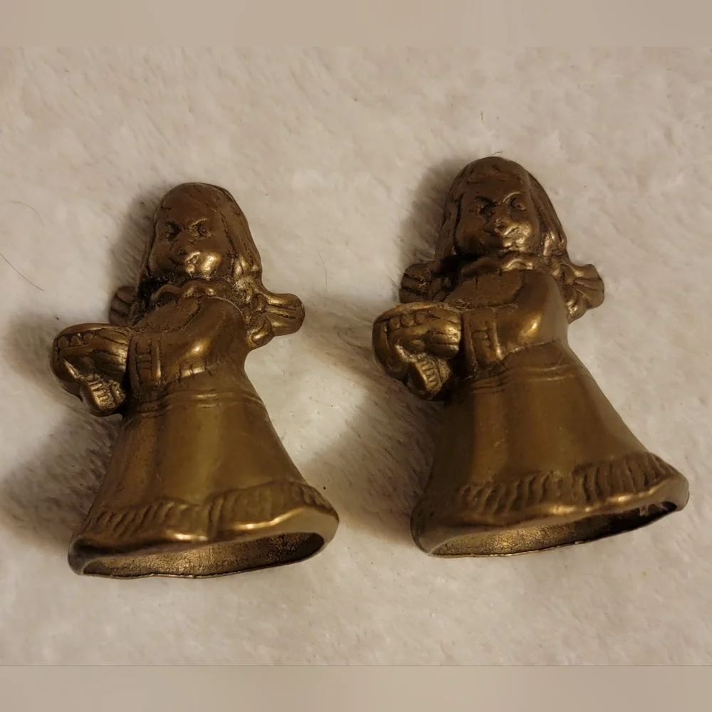 2 Vintage Small Brass Angels Figurines